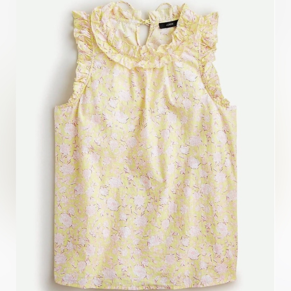 J. Crew Floral Ruffle Trim Sleeveless Blouse/Top in Rose Vines